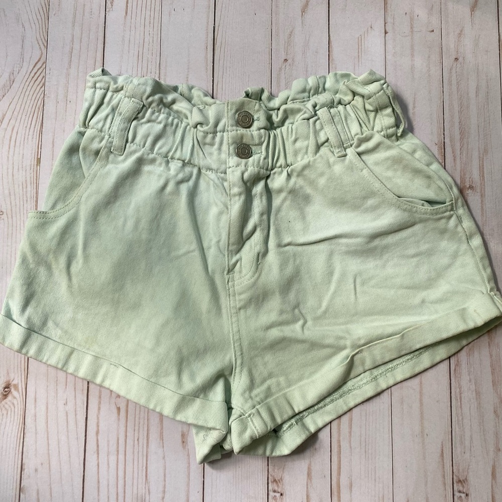 Pac Sun High Rise Denim Mom Shorts Aqua